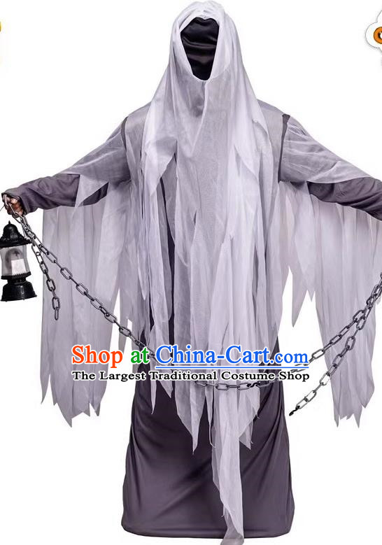 Halloween Masked Ghost Costume Adult Cosplay Horror Ghost Rag Gray Robe Haunted House Prop Costume