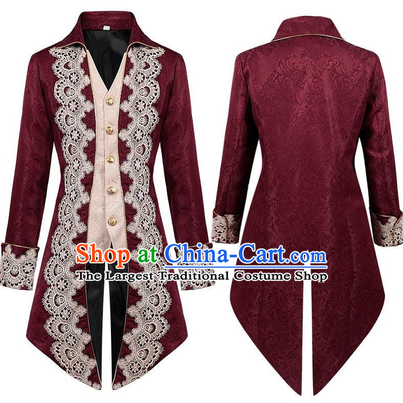 Medieval Lace Tuxedo Men Lace Embroidery Court Coat European And American Stage Play Long Costumes Large Size