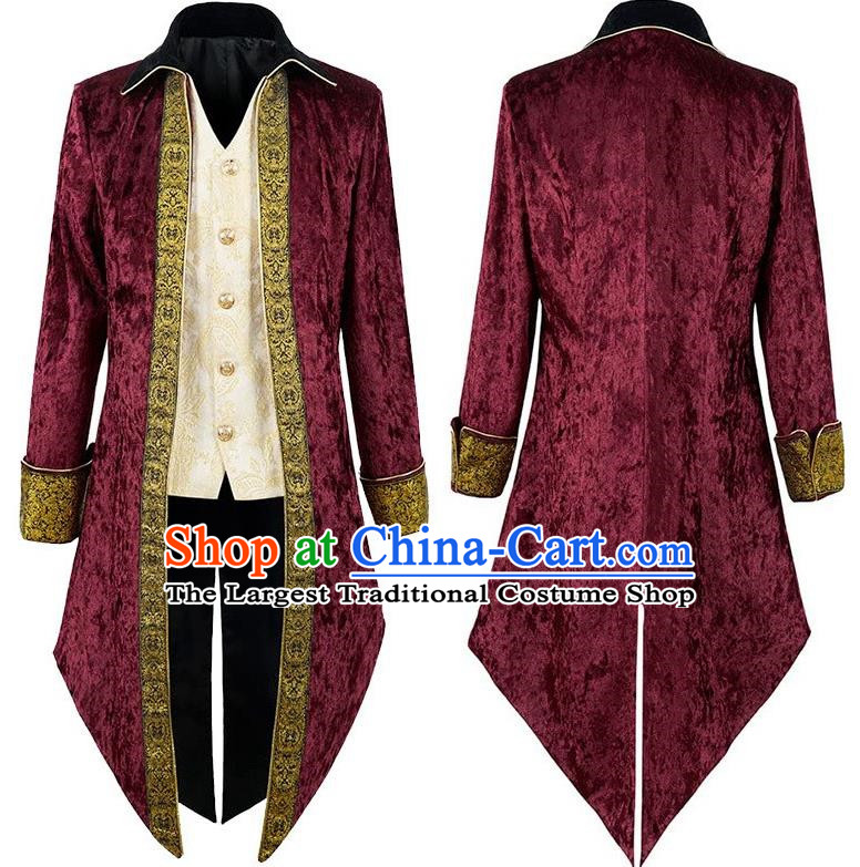 Medieval Velvet Tuxedo Long-Sleeved Ornate Embroidered Court Men Dress European And American Stage Play Costume Large Size