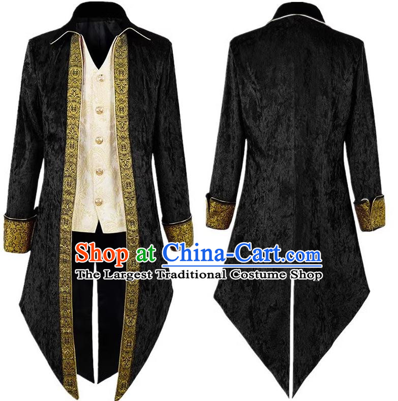 Medieval Velvet Tuxedo Long-Sleeved Ornate Embroidered Court Men Dress European And American Stage Play Costume Large Size