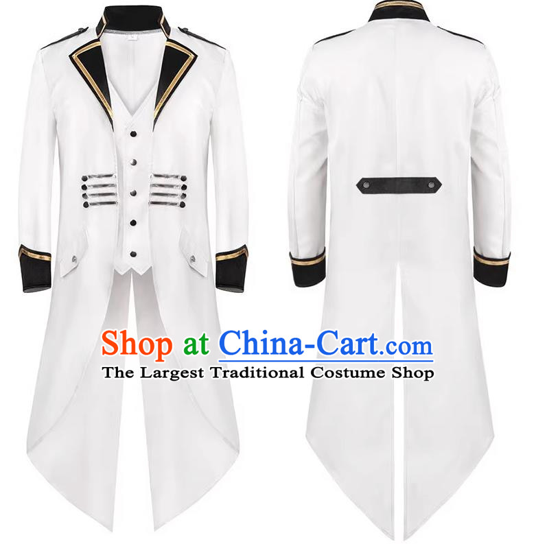 White Tuxedo Adult Medieval Retro Dress Cosplay Gentleman Uniform Stage Play Costume Large Size Jacket