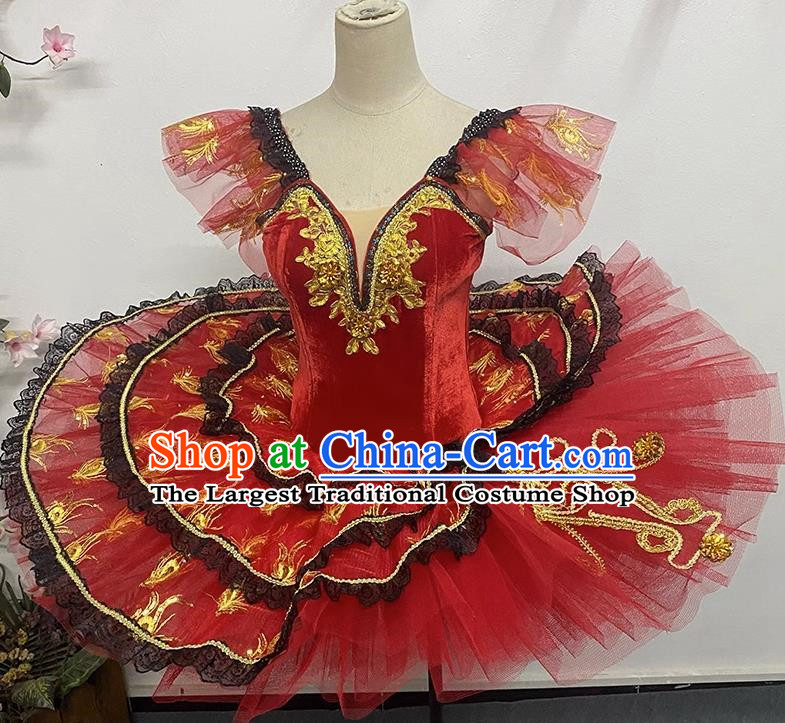 Professional Classical Ballet Performance Costume Competition Suit TUTU Gauze Skirt Practice Skirt Ballet Dance Suit Big Red