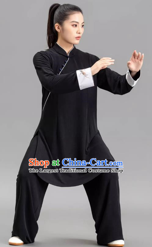 Tai Chi Clothing Slanted Lapel Black Chinese Women Performance Clothing Tai Chi Practice Clothing