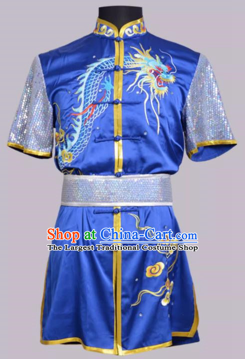 Martial Arts Clothing Sapphire Blue Performance Clothing Embroidery Chinese Style Competition Competition Youth Children
