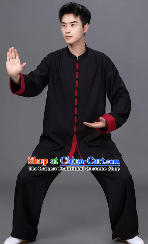 Tai Chi Clothing Pure Color Cotton Linen Practice Clothing Long Sleeved Performance Competition Suit Chinese Style Male