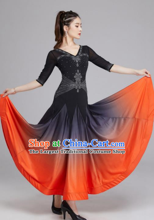 Modern Dance Skirt Female National Standard Dance Waltz Ballroom Dance Latin Dance Gradient Big Swing Dress Practice Performance