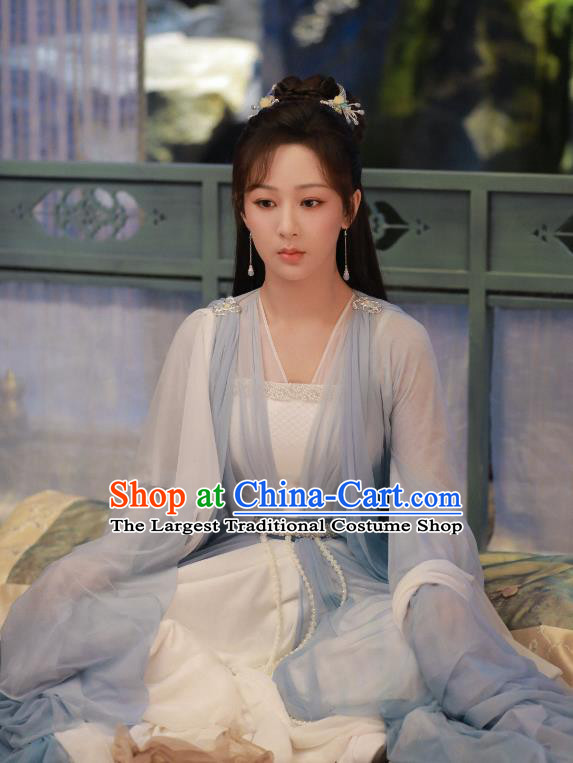 China Immortal Samsara Yang Zi Clothing Period Drama Chen Xiang Ru Xie Yan Dan Replica Costumes Ancient Fairy Blue Dress
