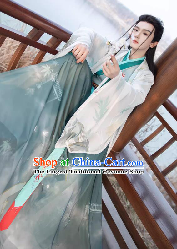 Chinese Traditional Hero Hanfu Ancient Swordsman Clothing Jin Dynasty Male Garment Costumes