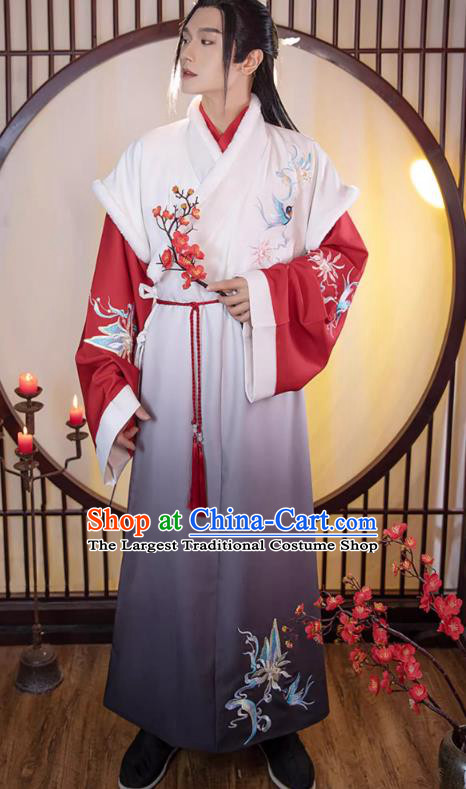 Chinese Song Dynasty Prince Garment Costumes Traditional Hero Hanfu Ancient Swordsman Winter Clothing