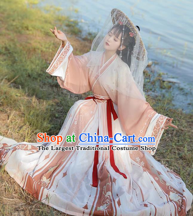 Chinese Jin Dynasty Princess Garment Costumes Traditional Pink Hanfu Dress Ancient Woman Clothing