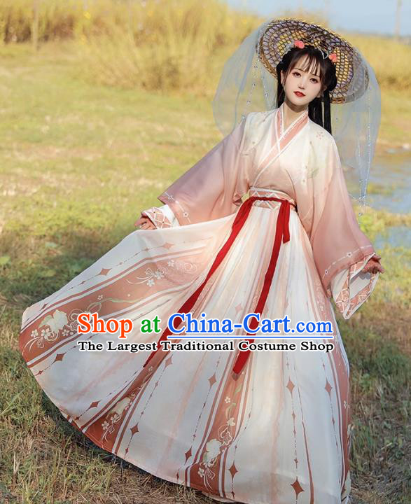 Chinese Jin Dynasty Princess Garment Costumes Traditional Pink Hanfu Dress Ancient Woman Clothing