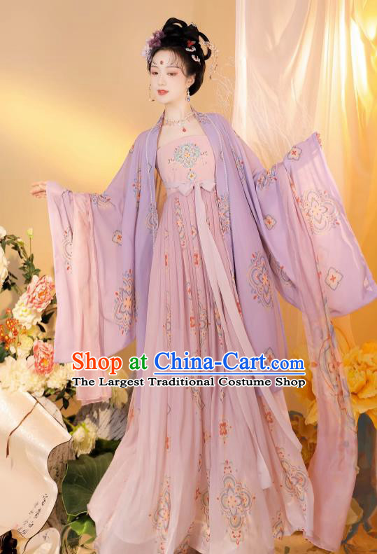 China Ancient Imperial Consort Garment Costumes Woman Hanfu Tang Dynasty Court Empress Lilac Dress