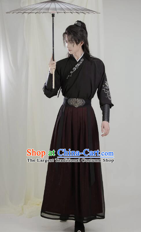 Chinese Traditional Hanfu Ancient Swordsman Black Clothing Jin Dynasty Handsome Childe Garment Costumes