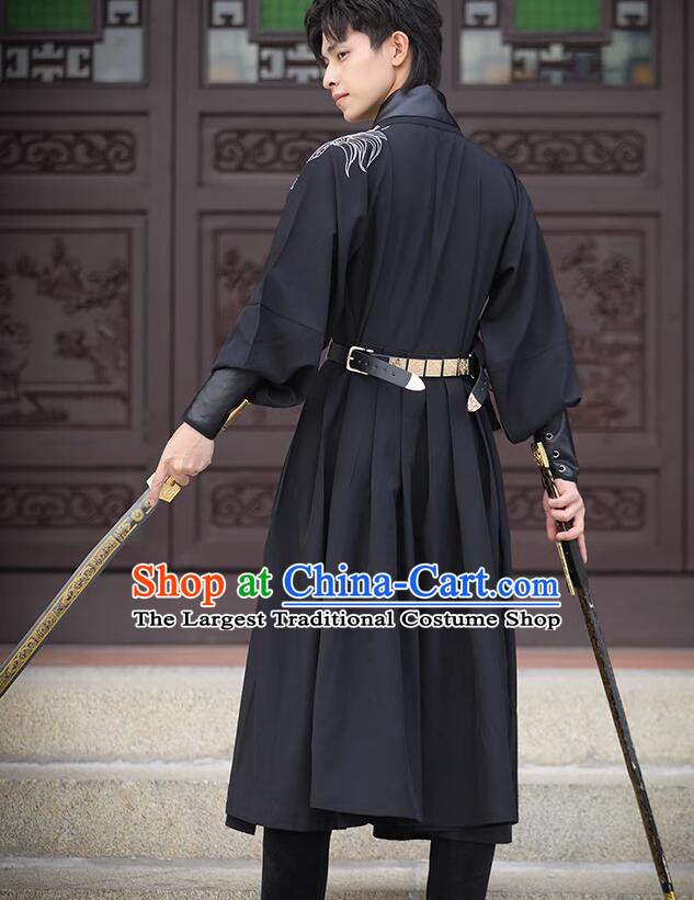 Chinese Ming Dynasty Imperial Bodyguard Costumes Traditional Hanfu Fei Yu Garment Ancient Swordsman Black Clothing