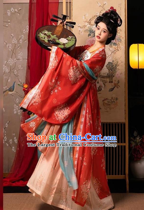 China Tang Dynasty Empress Garment Costumes Ancient Imperial Consort Clothing Traditional Court Woman Red Hanfu Dress