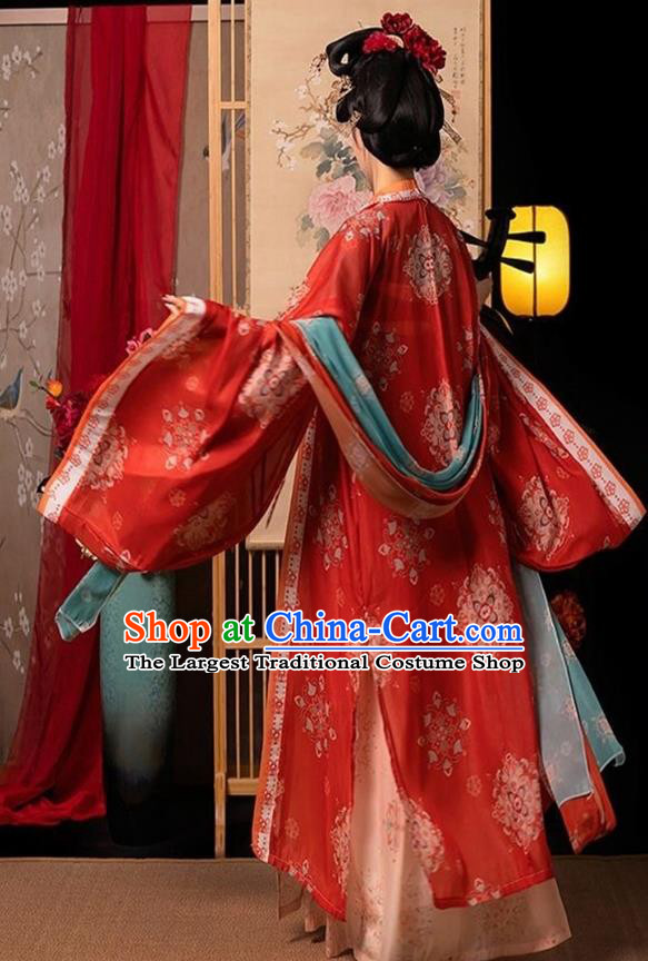 China Tang Dynasty Empress Garment Costumes Ancient Imperial Consort Clothing Traditional Court Woman Red Hanfu Dress