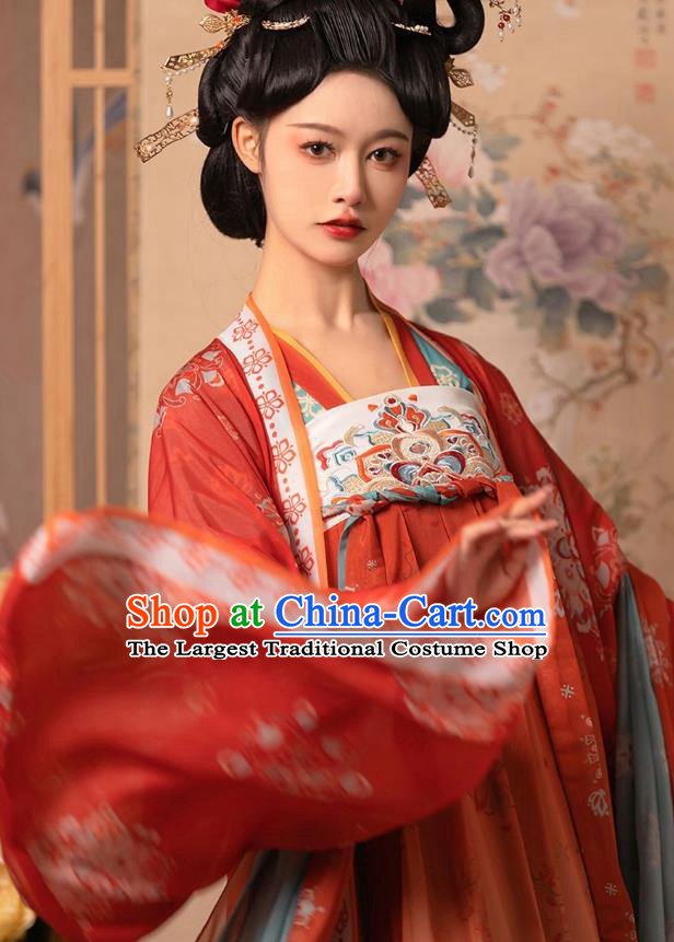 China Tang Dynasty Empress Garment Costumes Ancient Imperial Consort Clothing Traditional Court Woman Red Hanfu Dress