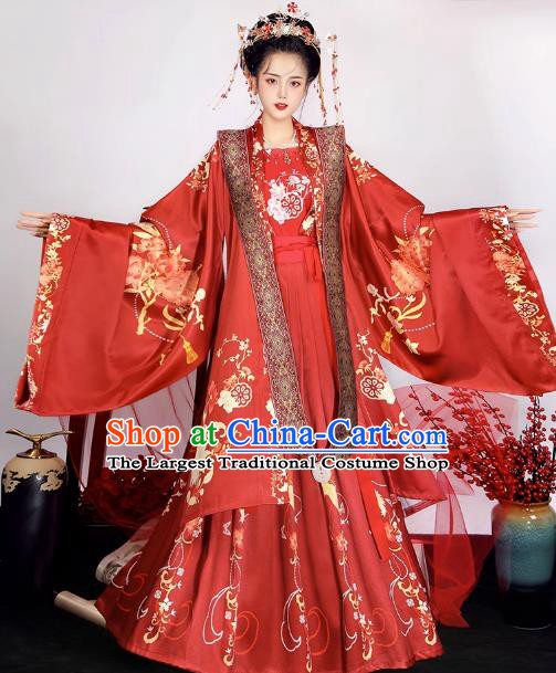 China Ancient Bride Red Dresses Song Dynasty Royal Mistress Clothing Traditional Hanfu Xia Pei Wedding Costumes
