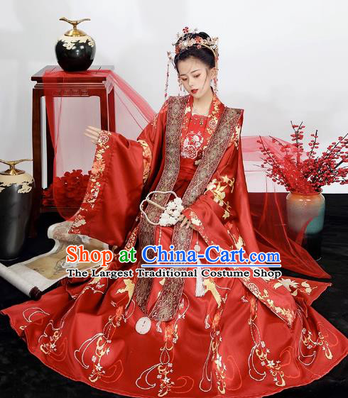 China Ancient Bride Red Dresses Song Dynasty Royal Mistress Clothing Traditional Hanfu Xia Pei Wedding Costumes