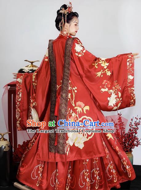 China Ancient Bride Red Dresses Song Dynasty Royal Mistress Clothing Traditional Hanfu Xia Pei Wedding Costumes