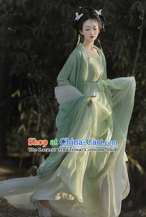China Ancient Goddess Costumes Tang Dynasty Princess Clothing Traditional Hanfu Green Hezi Dress