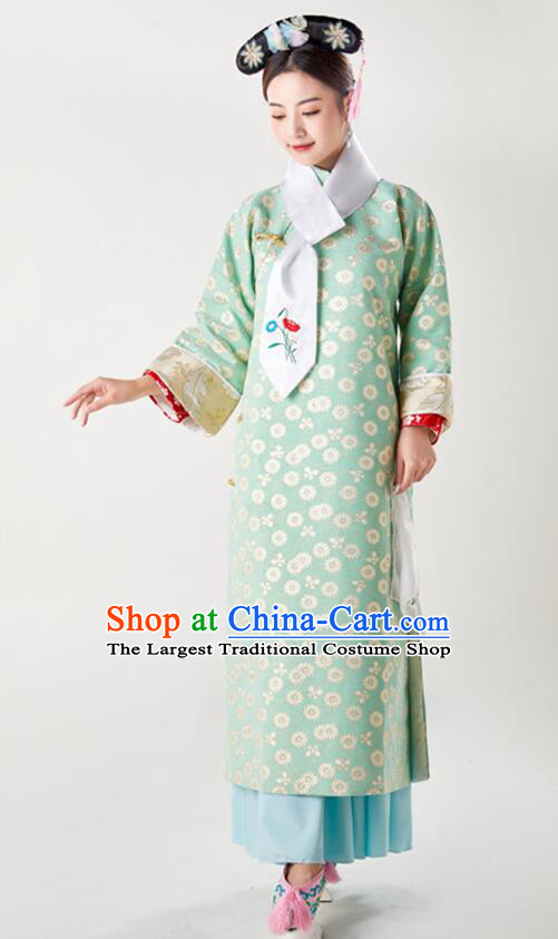 China Ancient Palace Lady Costumes Qing Dynasty Princess Clothing Green Qipao