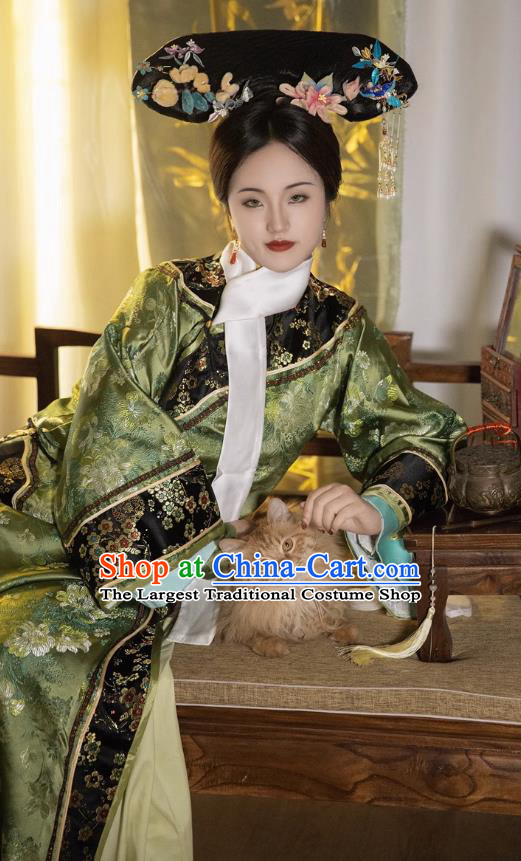 China TV Series Palace Woman Green Dress Ancient Empress Costumes Qing Dynasty Imperial Consort Clothing