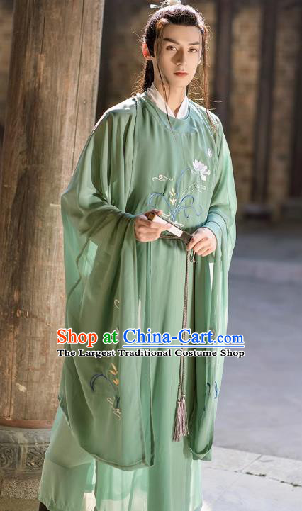 China Song Dynasty Scholar Clothing TV Series Swordsman Green Hanfu Outfit Ancient Young Childe Costumes