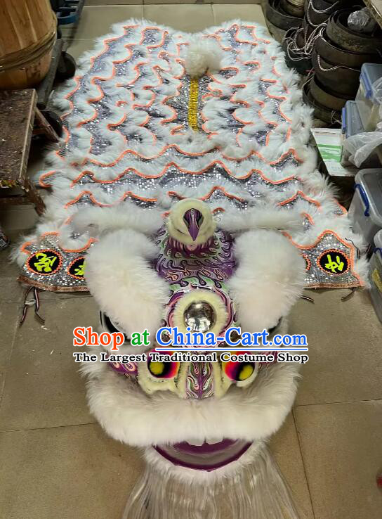 Handmade China Purple Fut San Lion Head with White Wool New Year Parade World Competition Lion Dance Costume Complete Set
