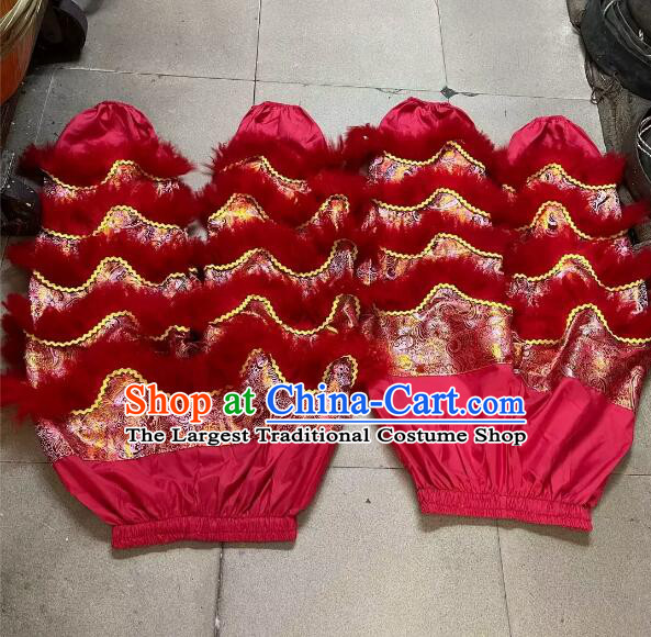 Handmade World Lion Dance Competition Fur Costumes 2 Pairs Lion Dance Pants Adult Size Red Satin Trousers with Red Fur
