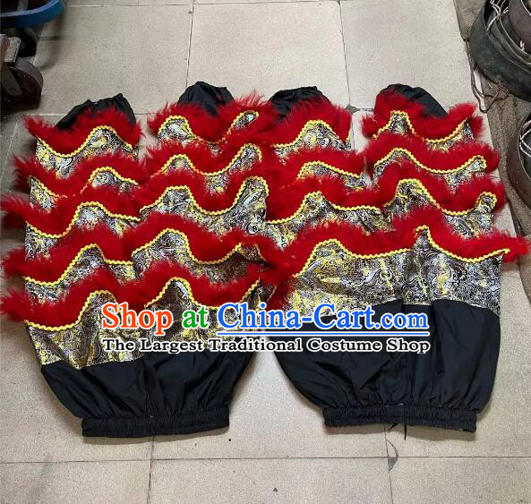 Adult Size Black Satin Trousers with Red Fur Handmade World Lion Dance Competition Fur Costumes 2 Pairs Lion Dance Pants