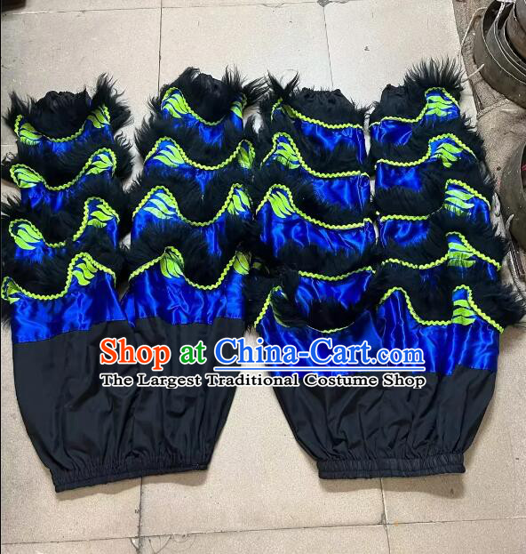 China Lion Dance Competition Costumes Handmade 2 Pairs Lion Dance Pants Adult Size Blue Trousers with Black Fur