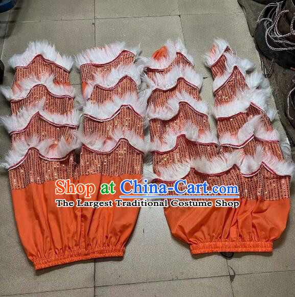 Orange Sequins Trousers with White Fur China Lion Dance Competition Costumes Handmade 2 Pairs Lion Dance Pants Adult Size