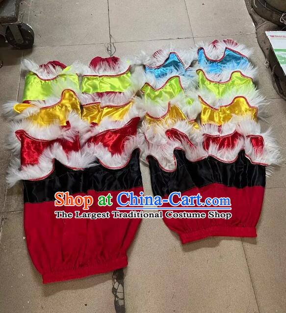 Handmade China Lion Dance Competition Costumes 2 Pairs Lion Dance Pants Adult Size Colorful Satin Trousers with White Fur
