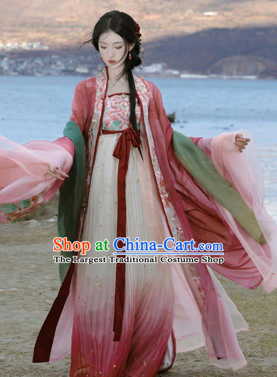 China Traditional Hanfu Embroidered Hezi Qun Ancient Court Woman Dresses Tang Dynasty Royal Princess Clothing