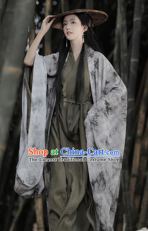 China Ancient Swordsman Hanfu Jin Dynasty Clothing Traditional Ink Painting Bamboo Costumes for Women for Men