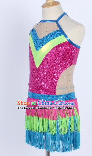 Girls Sequin Tassel Colorful Latin Jazz Dance Dress Performance Costume Stage Costume