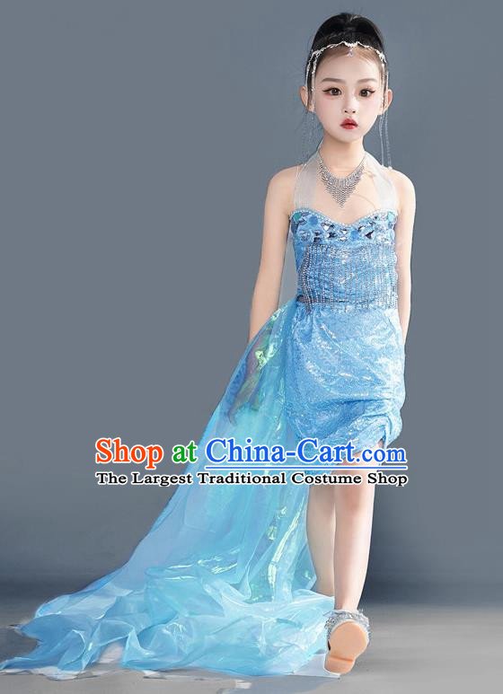 Girls Catwalk Dress Mermaid Princess Dress Flash Diamond Tassel Children Costume