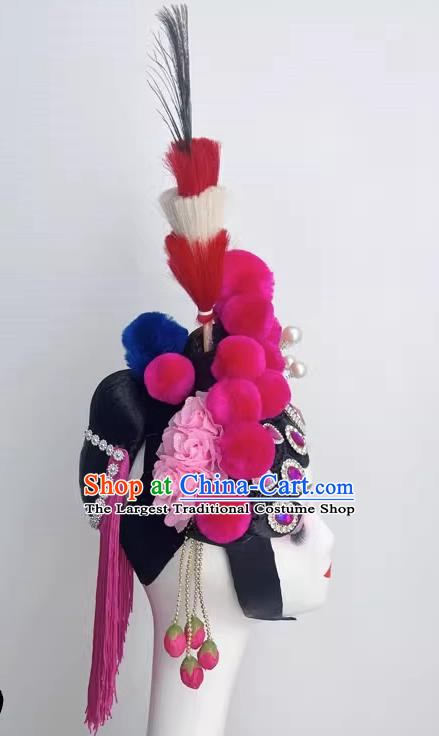 Chinese Style Dance Performance Opera Dance Headdress Pompom Peacock Hair Pheasant Feather Art Test Dance Performance Headdress