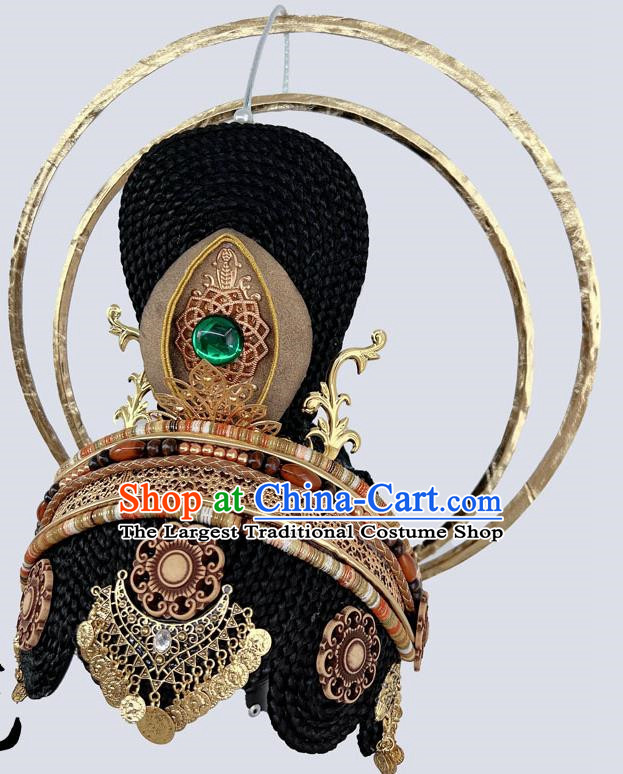 Classical Dunhuang Dance Head Plays A Performance Wig Hair Ornament Flying Music Dance A Complete Set Of Hair Temple Hair Ornaments Ethnic Style