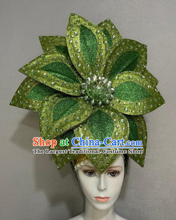 Green Flowers Opening Dance Performance Feather Headdress Dance Team Samba Costumes Carnival Halloween