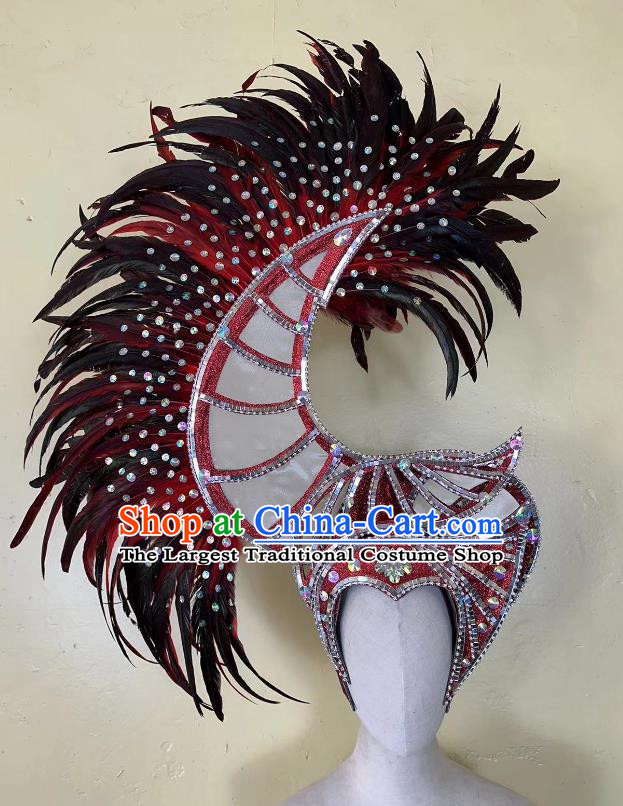 Red And Black Opening Dance Performance Feather Headdress Dance Team Samba Carnival Halloween