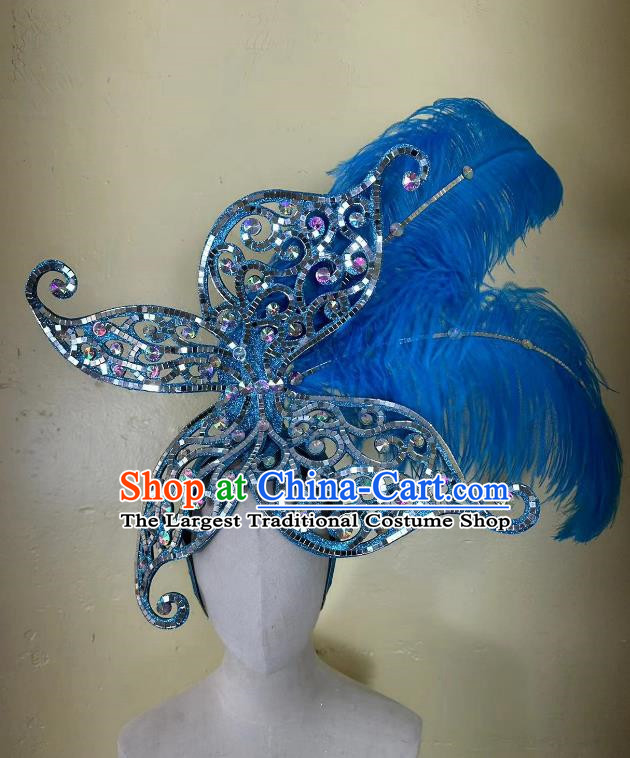 Blue Opening Dance Performance Feather Headdress Team Samba Carnival Halloween