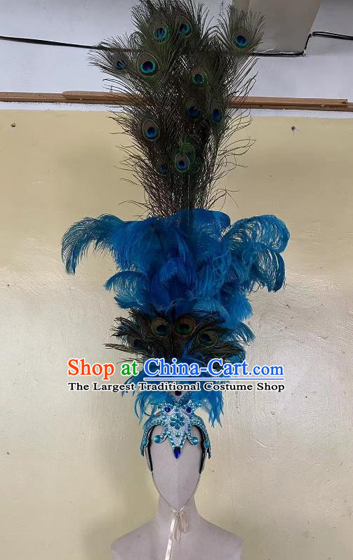 Blue Peacock Headdress Opening Dance Show Performance Feather Headdress Dance Team Samba Costumes Carnival Halloween
