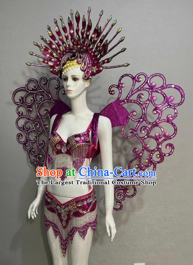 Purple Opening Dance Performance Show Feather Headdress Dance Team Samba Costumes Mardi Gras Halloween