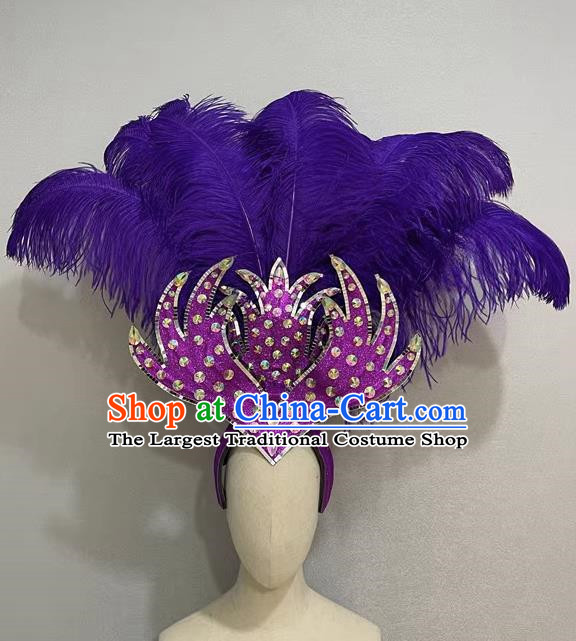 Purple Flowers Opening Dance Performance Show Feather Headdress Dance Team Samba Costumes Mardi Gras Halloween