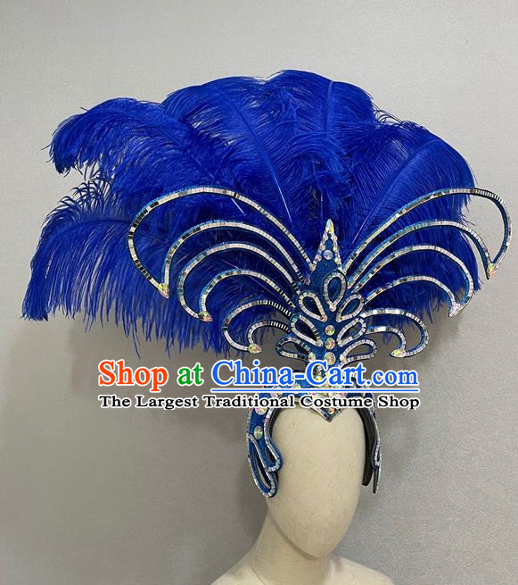 Luxurious Blue Opening Dance Show Feather Headdress Dance Team Samba Costumes Carnival Halloween