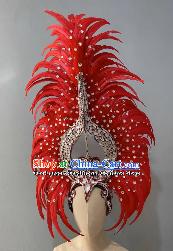 Red Opening Dance Show Feather Headdress Dance Team Samba Costumes Mardi Gras Halloween