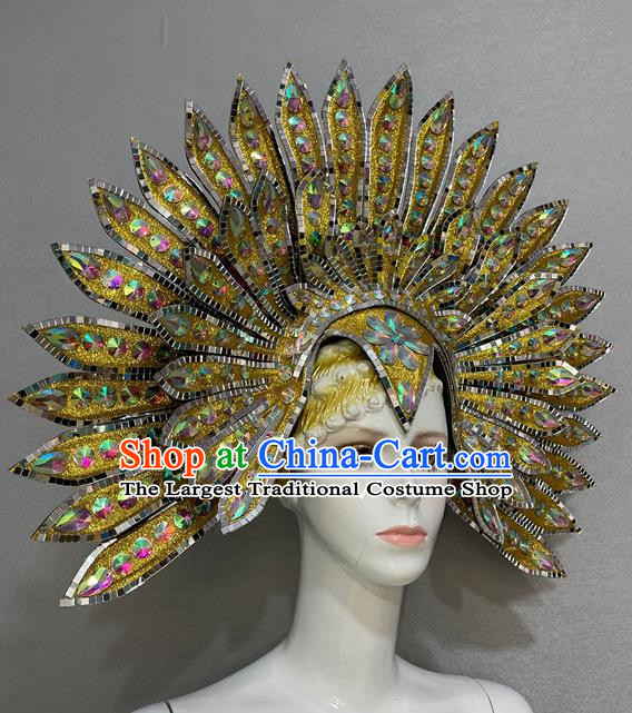 Golden Peacock Opening Dance Show Feather Headdress Dance Team Samba Costumes Carnival Halloween
