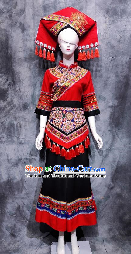 Red Zhuang Dance Costume Ethnic Minority Costume Guangxi Performance Costume
